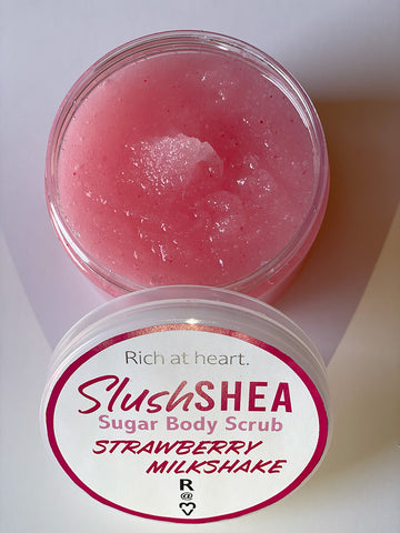 Strawberry Milkshake SlushSHEA sugar skin body scrub, shea sugar scrub. Vegan and cruelty-free.